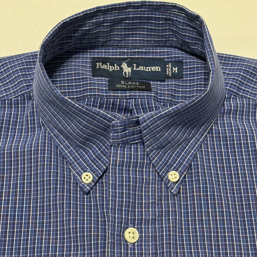 Polo Ralph Lauren BLAKE Shirt Blue Plaid Button Down Short Sleeve Pony Mens M